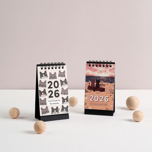 2026 Lana & Tuxedo Cat Mini Desk Calendar