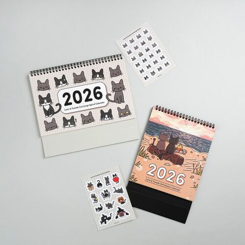 2026 Lana & Tuxedo Cat Large Spiral Calendar